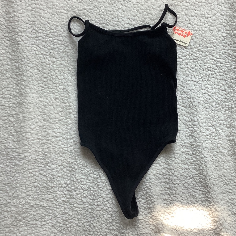 FP Movement by Free People Black Ribbed Bodysuit